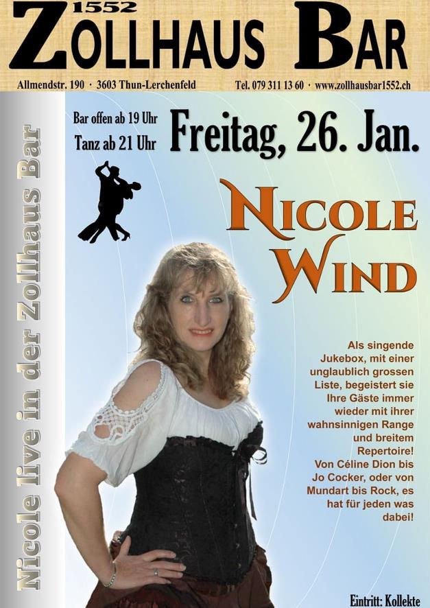 Ist m�glicherweise ein Bild von 1 Person, Dirndlrock und Text �Unterhaltungsabend mit Nicole Wind Samstag 18. Νου. 2023 ab 18.00 Uhr Die singende Jukebox mit dem riesigen Repertoire von Schlager bis Rock Restaurant Kastanienbaum Hauptstrasse 40 4565 Recherswil Tel. 032 675 67 62 www.restaurantkastanienbaum.ch�